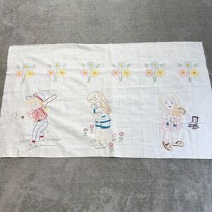 Vintage Embroidered‎ Children's Girls Dresser Scarf 30x18" Unfinished Edges